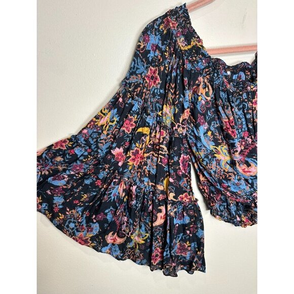 Free People Free Spirit Printed Off-The-Shoulder Bell Sleeve Top Boho Festival S - Picture 3 of 8